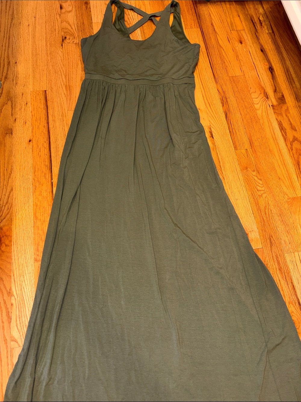 Women's Olive Maxi Dress with Crisscross Back